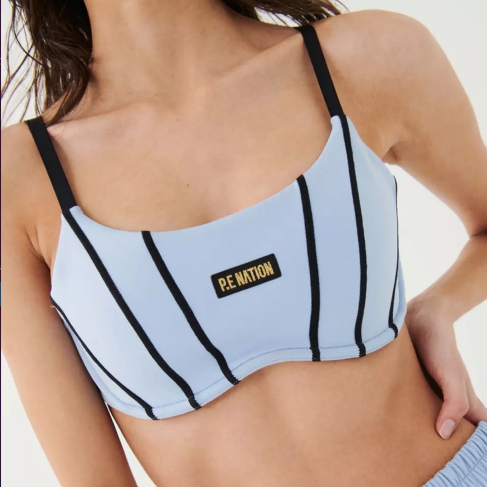 P.E Nation Sky Blue Bralette with Black Stripe Detail